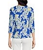 Color:Blue - Image 2 - Catalina Cloth Knit Wavesong Print Boat Neck 3/4 Sleeve Top