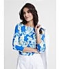 Color:Blue - Image 5 - Catalina Cloth Knit Wavesong Print Boat Neck 3/4 Sleeve Top