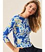Color:Blue - Image 6 - Catalina Cloth Knit Wavesong Print Boat Neck 3/4 Sleeve Top
