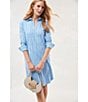 Color:Blue - Image 4 - Charlee Chevron Print Collared V-Neck Long Sleeve Hi-Low Hem Shirt Dress