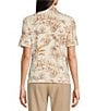 J.McLaughlin Cornelia Coordinating Point Collar Short Sleeve Button Front Top, Color:Off White/Brown - Image 2