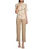J.McLaughlin Cornelia Coordinating Point Collar Short Sleeve Button Front Top, Color:Off White/Brown - Image 3