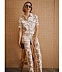 J.McLaughlin Cornelia Coordinating Point Collar Short Sleeve Button Front Top, Color:Off White/Brown - Image 6