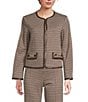 J.McLaughlin Cyna Plaid Print Round Neck Long Sleeve Buckle Trim Jacket, Color:Cream/Brown/Black - Image 2