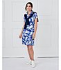 J.McLaughlin Dorte Printed Catalina Cloth Point Collar Cap Sleeve Dress, Color:Dark Blue/Off White - Image 3