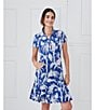 J.McLaughlin Dorte Printed Catalina Cloth Point Collar Cap Sleeve Dress, Color:Dark Blue/Off White - Image 4