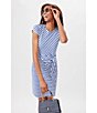 Color:Navy - Image 5 - Elora Bangle Stripe Print Side Tie Short Sleeve Sheath Dress