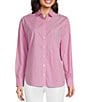 Color:Fuchsia - Image 1 - Finn Poplin Gingham Print Point Collar Long Sleeve Button-Front Shirt