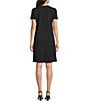 J.McLaughlin Florence Knit Round Neck Short Sleeve Button Front Scallop A-Line Dress, Color:Black - Image 2