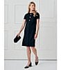 J.McLaughlin Florence Knit Round Neck Short Sleeve Button Front Scallop A-Line Dress, Color:Black - Image 4