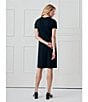 J.McLaughlin Florence Knit Round Neck Short Sleeve Button Front Scallop A-Line Dress, Color:Black - Image 5
