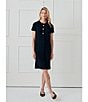 J.McLaughlin Florence Knit Round Neck Short Sleeve Button Front Scallop A-Line Dress, Color:Black - Image 6