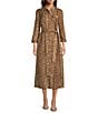 J.McLaughlin Freda Animal Print Woven Point Collar 3/4 Sleeve Button Front Midi Shirt Dress, Color:Dark Brown/Brown - Image 1
