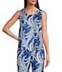 Color:Dark Blue - Image 1 - Giada Printed Scoop Neck Sleeveless Relaxed Fit Coordinating Tank Top