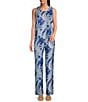 Color:Dark Blue - Image 3 - Giada Printed Scoop Neck Sleeveless Relaxed Fit Coordinating Tank Top