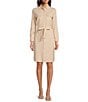 Color:Tan - Image 1 - Haarlem Catalina Cloth Knit Point Collar Chest Pocket Long Sleeve Belted Button-Front Shirt Dress
