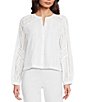 J.McLaughlin Hazel Eyelet Split V-Neck Long Blouson Sleeve Button Front Blouse - Image 1