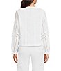 J.McLaughlin Hazel Eyelet Split V-Neck Long Blouson Sleeve Button Front Blouse - Image 2