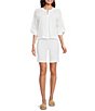 J.McLaughlin Hazel Eyelet Split V-Neck Long Blouson Sleeve Button Front Blouse - Image 3