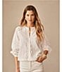 J.McLaughlin Hazel Eyelet Split V-Neck Long Blouson Sleeve Button Front Blouse - Image 6