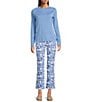 J.McLaughlin Ivy Amelia Cloth Cropped Flare Pull-On Pants, Color:Dark Blue/White - Image 3