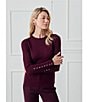 J.McLaughlin Jamey Crew Neck Button Trim Raglan Sleeve Sweater, Color:Merlot - Image 7