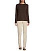 J.McLaughlin Jamey Crew Neck Button Trim Raglan Sleeve Sweater, Color:Heather Brown - Image 3