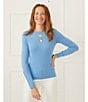 J.McLaughlin Jamey Crew Neck Button Trim Raglan Sleeve Sweater, Color:Ash Blue - Image 5