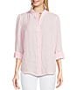 J.McLaughlin Julian Stripe Print Ruffle Collar Long Sleeve Button Front Blouse, Color:Light Pink/White - Image 1