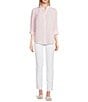 J.McLaughlin Julian Stripe Print Ruffle Collar Long Sleeve Button Front Blouse, Color:Light Pink/White - Image 3