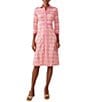 J.McLaughlin Kailyn Printed Knit Point Collar 3/4 Sleeve Button Front Dress, Color:Hot Pink/Orange - Image 4