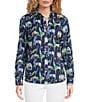 J.McLaughlin Lois Animal Printed Point Collar Long Sleeve Button Front Blouse, Color:Navy/Multi - Image 1