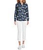 J.McLaughlin Lois Animal Printed Point Collar Long Sleeve Button Front Blouse, Color:Navy/Multi - Image 3