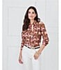 J.McLaughlin Lois Animal Printed Point Collar Long Sleeve Button Front Blouse, Color:Brown/Multi - Image 5