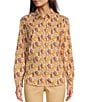 Color:Coral - Image 1 - Lois Cotton Poplin Flamingo Print Point Collar Long Sleeve Button-Front Shirt
