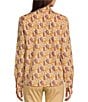 Color:Coral - Image 2 - Lois Cotton Poplin Flamingo Print Point Collar Long Sleeve Button-Front Shirt