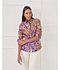 J.McLaughlin Lois Floral Print Point Collar Long Sleeve Button Front Blouse, Color:Dark Purple/Gold - Image 5