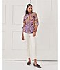 J.McLaughlin Lois Floral Print Point Collar Long Sleeve Button Front Blouse, Color:Dark Purple/Gold - Image 7