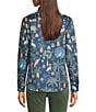 J.McLaughlin Lois Printed Point Collar Long Sleeve Button Front Blouse, Color:Navy Multi - Image 2