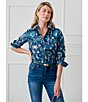 J.McLaughlin Lois Printed Point Collar Long Sleeve Button Front Blouse, Color:Navy Multi - Image 7