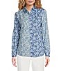Color:Blue - Image 1 - Lois Woven Floral Print Point Collar Long Sleeve Button Front Blouse
