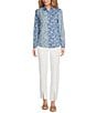 Color:Blue - Image 3 - Lois Woven Floral Print Point Collar Long Sleeve Button Front Blouse