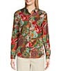 Color:Red Multi - Image 1 - Lois Woven Floral Print Point Collar Long Sleeve Button-Front Shirt