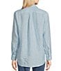 Color:Pool Blue - Image 2 - Lula Striped Linen Spread Collar Long Sleeve Shirttail Hem Shirt