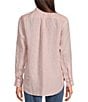 Color:Peony - Image 2 - Lula Striped Linen Spread Collar Long Sleeve Shirttail Hem Shirt