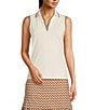 Color:Off White - Image 1 - Merlin Catalina Cloth Knit Ribbed Trim Detail Collared V-Neck Sleeveless Top