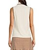 Color:Off White - Image 2 - Merlin Catalina Cloth Knit Ribbed Trim Detail Collared V-Neck Sleeveless Top