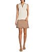 Color:Off White - Image 3 - Merlin Catalina Cloth Knit Ribbed Trim Detail Collared V-Neck Sleeveless Top