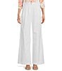 Color:White - Image 1 - Pasha Cotton-Linen Pleated Coordinating Wide-Leg Pants