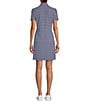 Color:Navy - Image 2 - Ritchie Catalina Cloth Knit Geo Stripe Print Point Collar Short Sleeve Pocketed A-Line Dress